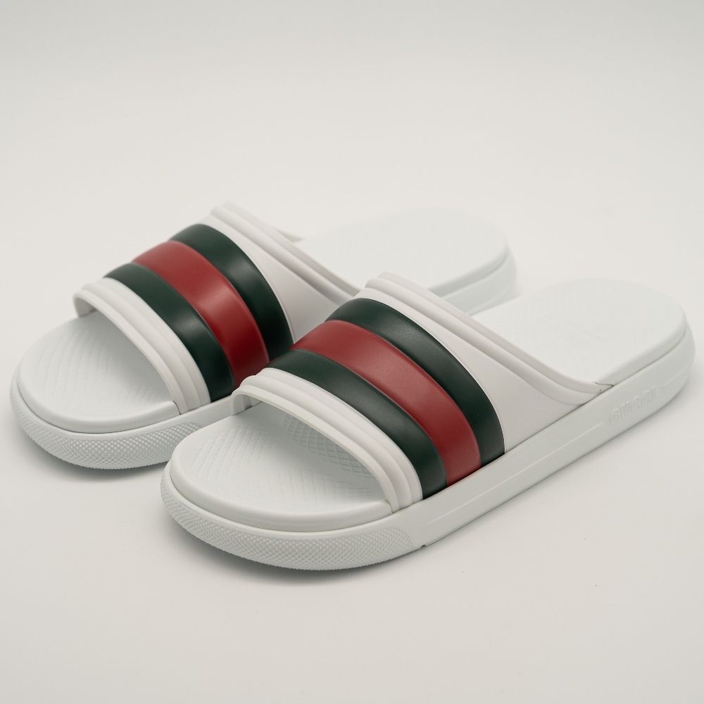size 8G 8.5 US Gucci Web Slides Sandals White Green Red Rubber